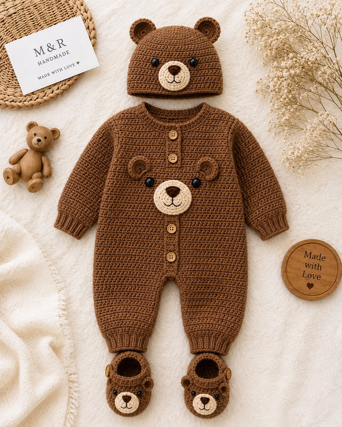 Bear Crochet Romper Set