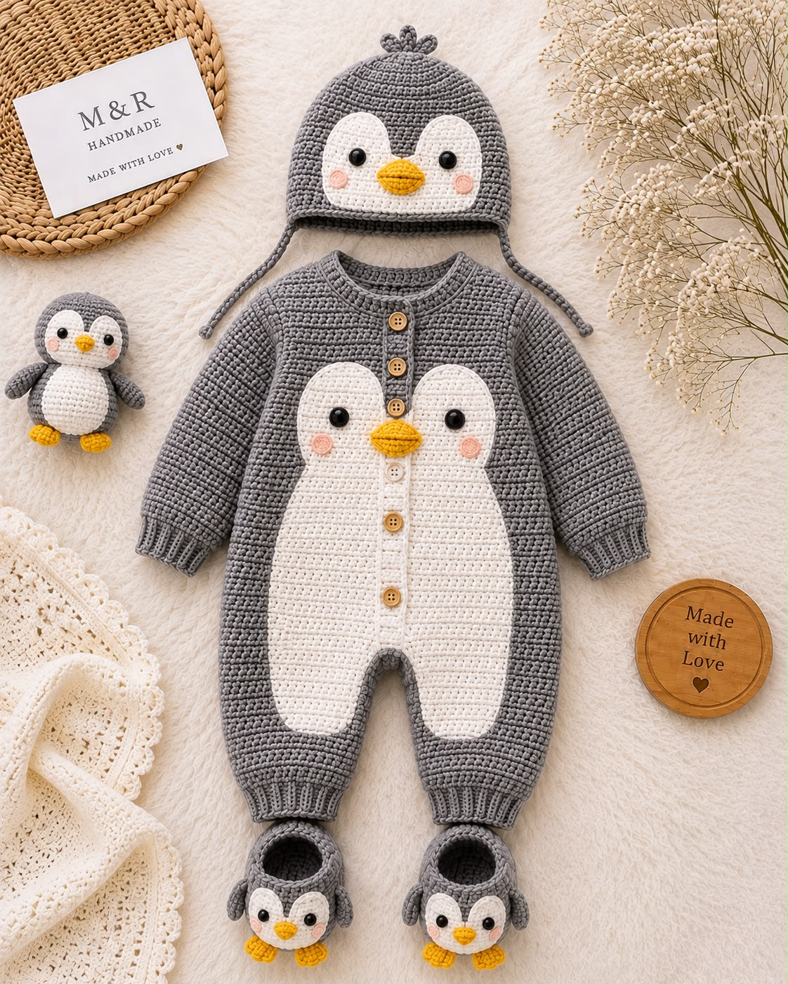Penguin Crochet Romper Set