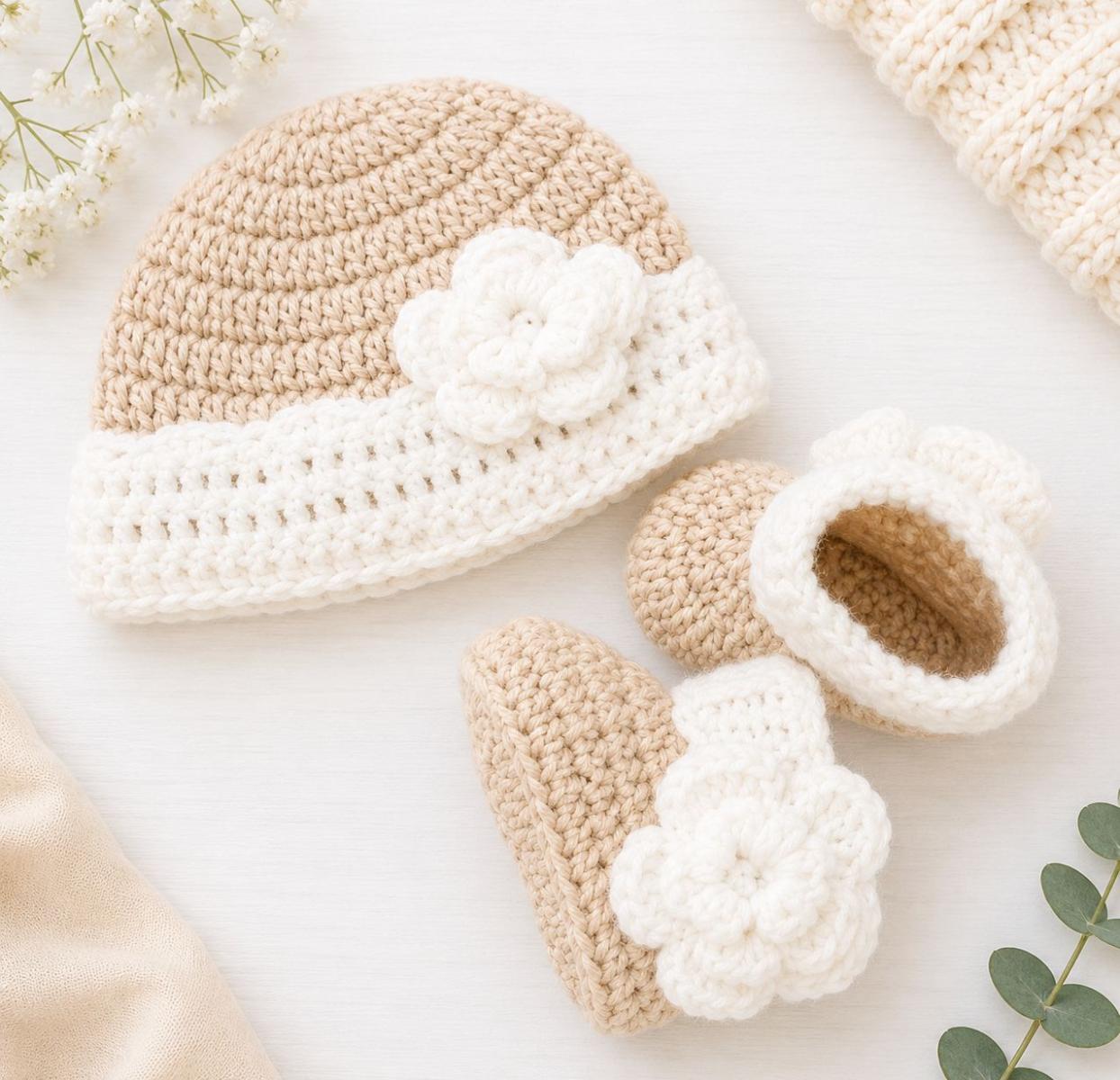 Crochet Cap & Shoe Set