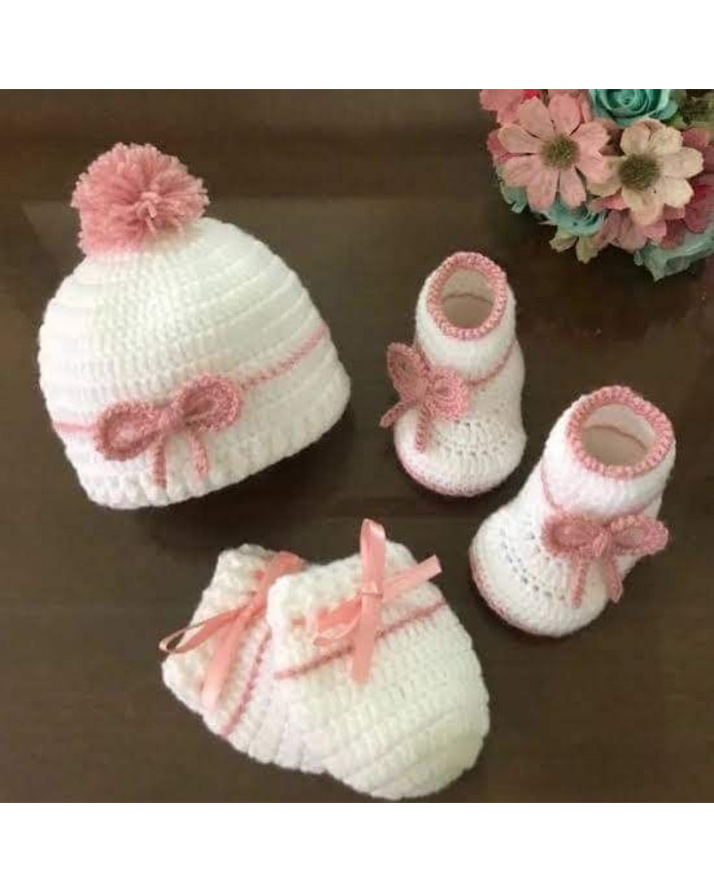 Set Of Crochet Baby Shoes & Caps