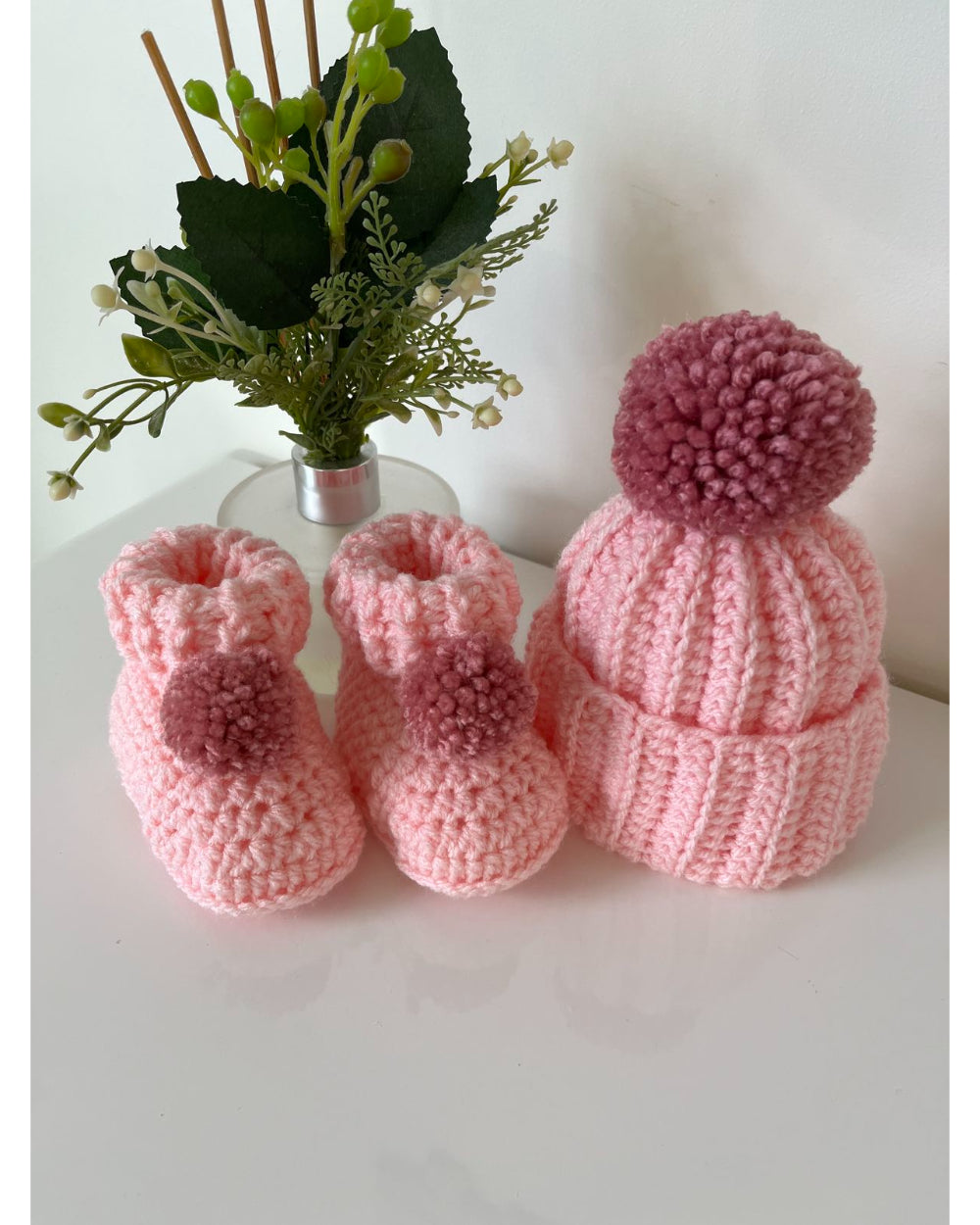 Set Of Crochet Baby Shoes & Caps