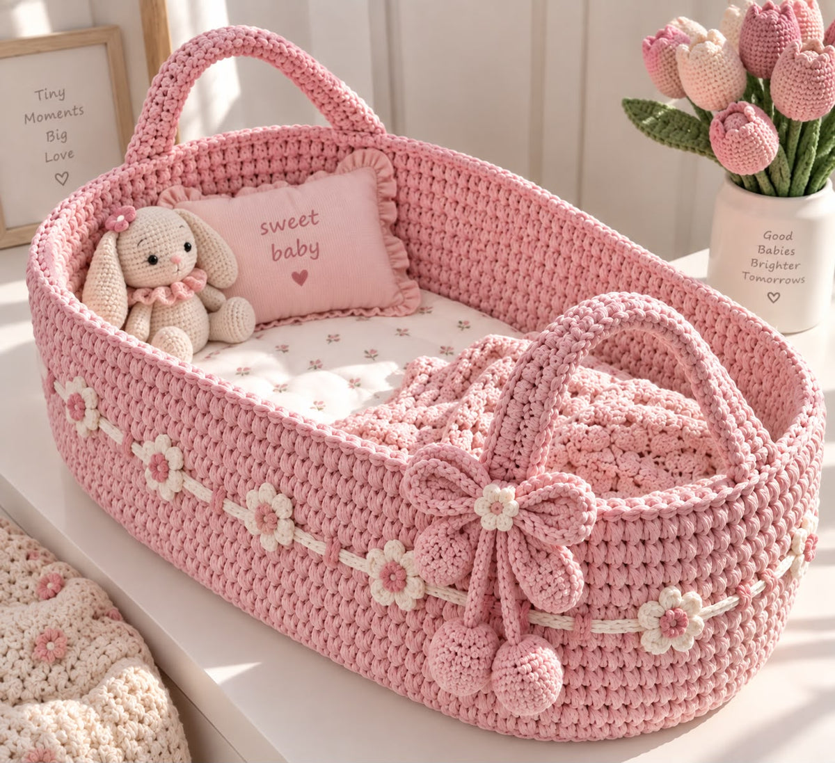 Crochet Moses Basket-Baby Girls
