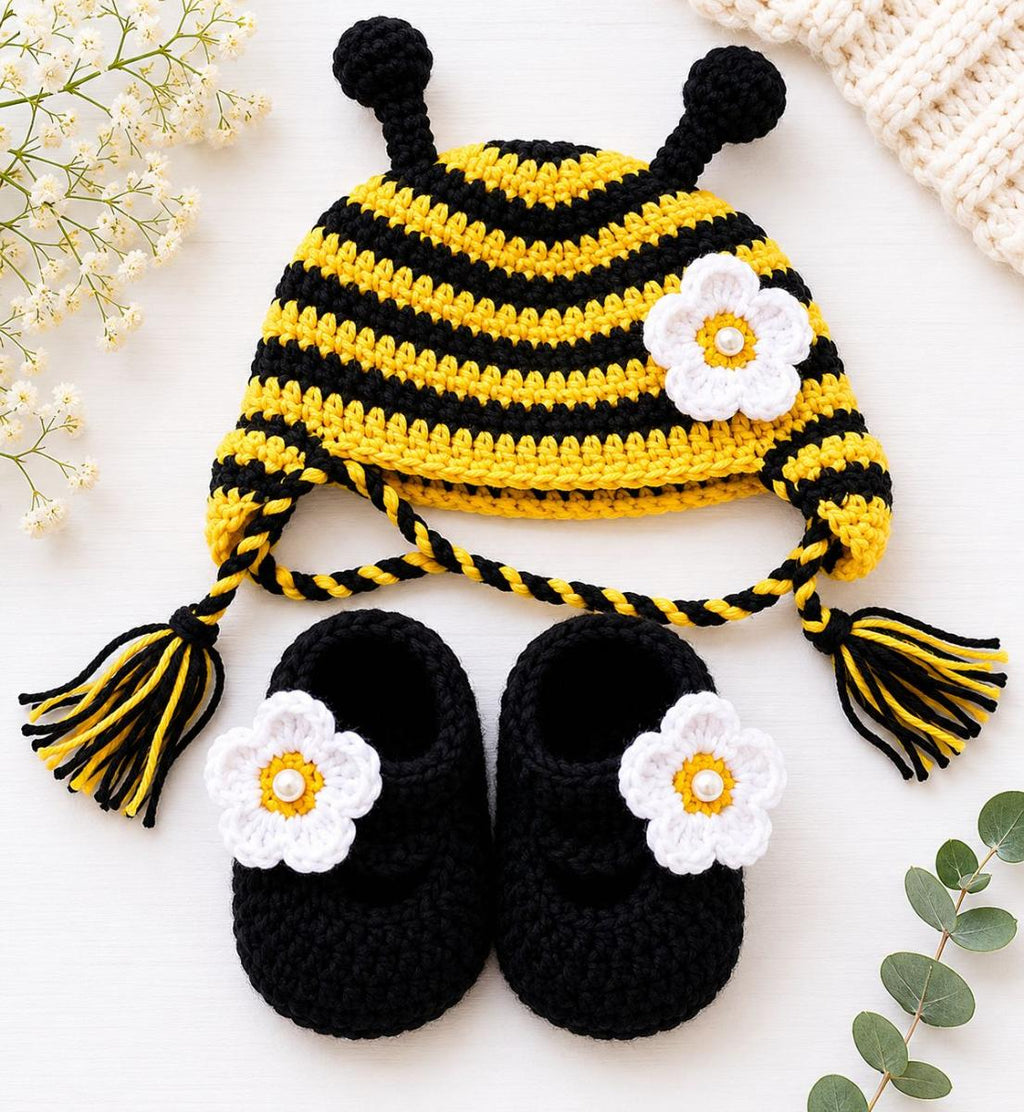 Crochet Cap & Shoe Set