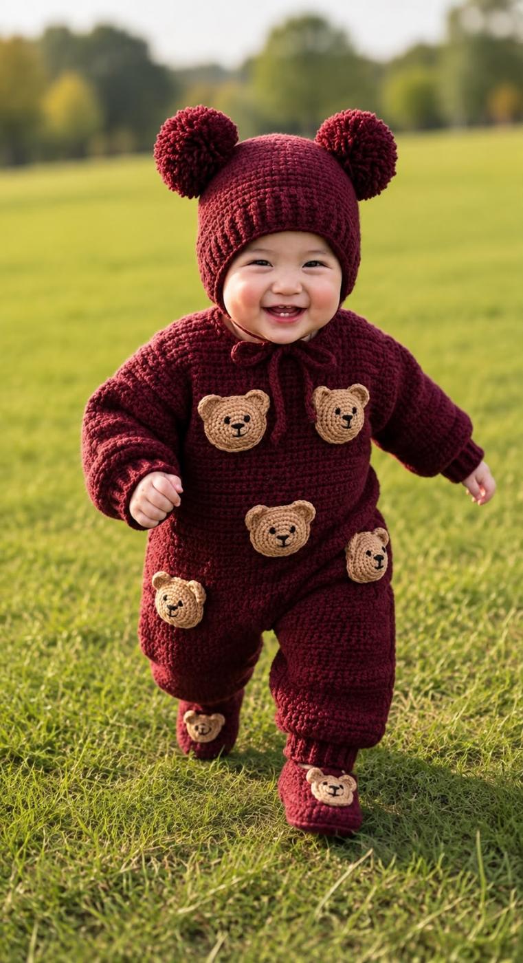 Huggie Bear Romper - Maroon