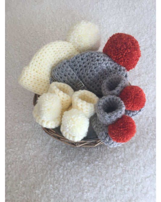 Set Of Crochet Baby Shoes & Caps