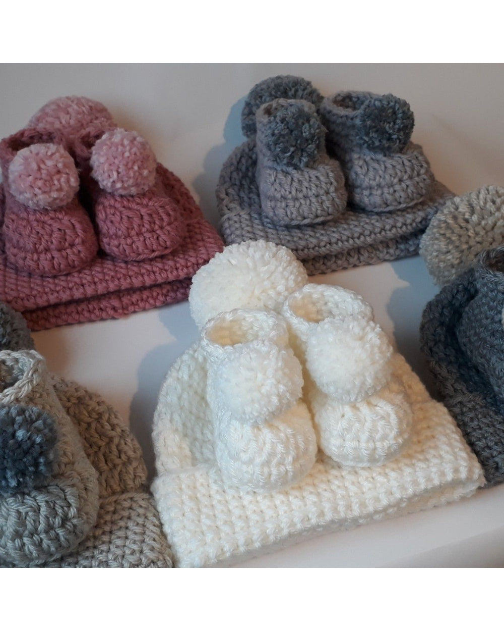 Set Of Crochet Baby Shoes & Caps