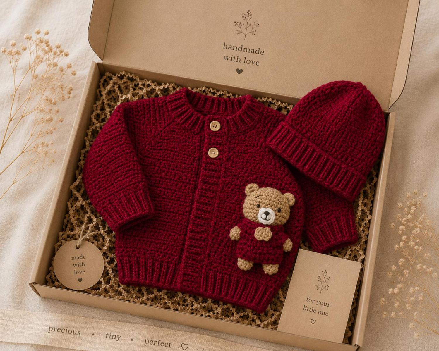 Bear Cardigan-Maroon