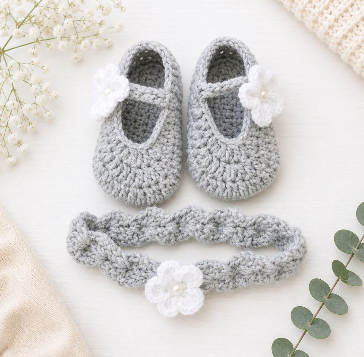 Crochet shoes and headband set